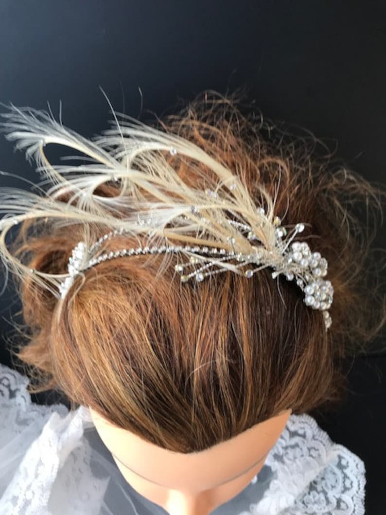 Vintage Style Rhinestone Feather HeadbandFascinator Bridal HeadpieceHairpiece Wedding Headband