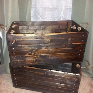 Rustic Handmade Wood Crate Organization Home Decor Storage With Rope Handles 20&#39;&#39; long x 12&#39;&#39; wide.......  Listing is for Made To Order