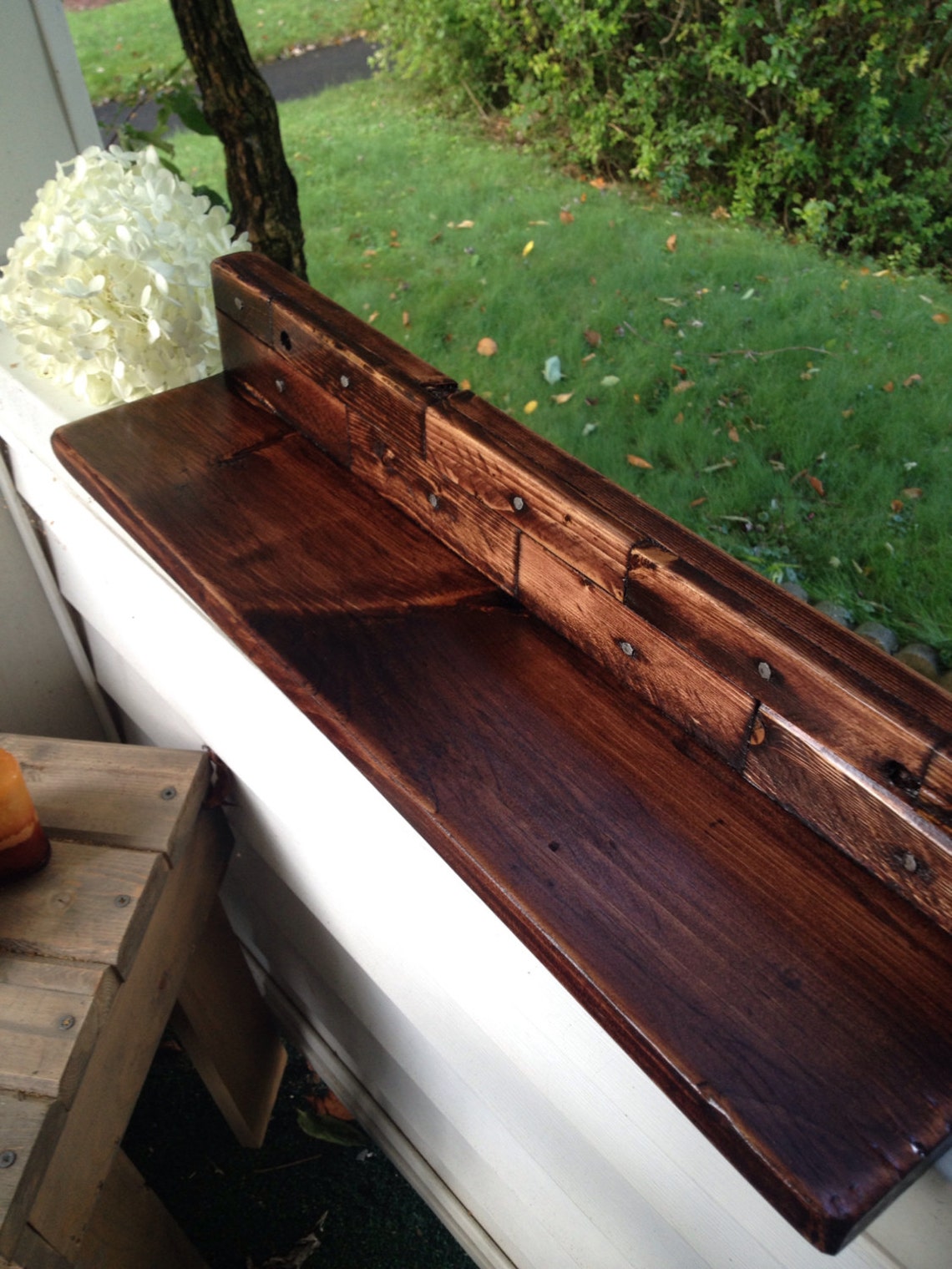 Rustic Handmade Wood Shelf With Unique Backboard Floating Home Etsy