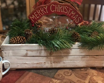 Handmade country cottage rustic Crate Box white distressed with rope handles 22” Long **Custom Orders Welcomed**