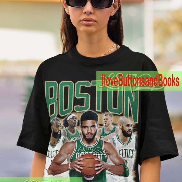 BOSTON Jayson Tatum Jaylen Brown Derrick White Jrue Holiday Kristaps Porzingis Shirt Vintage Graphic Tee Bootleg 90s Style Oversized T-Shirt