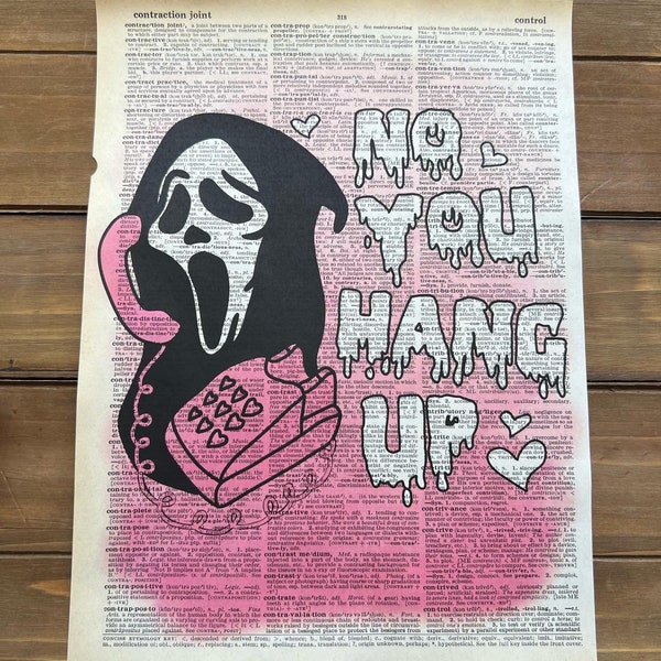 No You Hang Up - Scream - Ghostface Quote Vintage Dictionary Print - Pink and Black -Scream 5