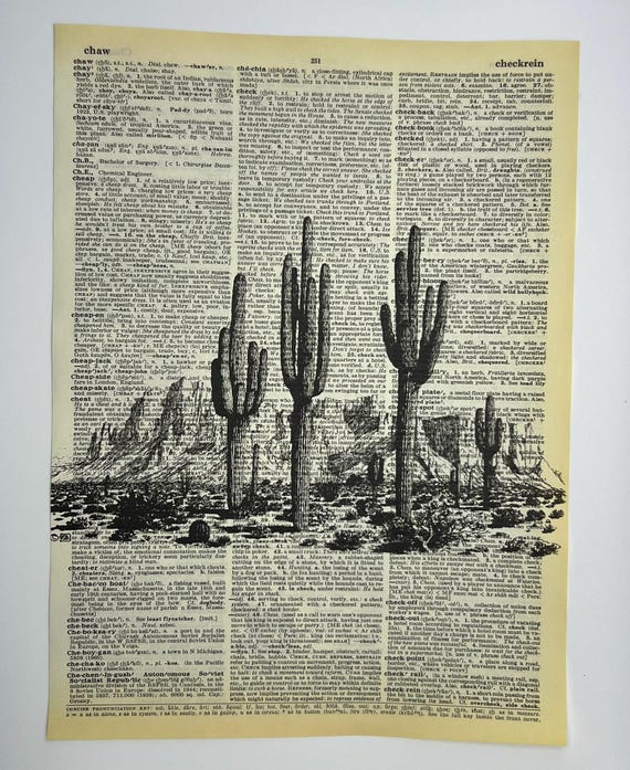 Cactus Dictionary Art Print  Black and White Botanical Decor