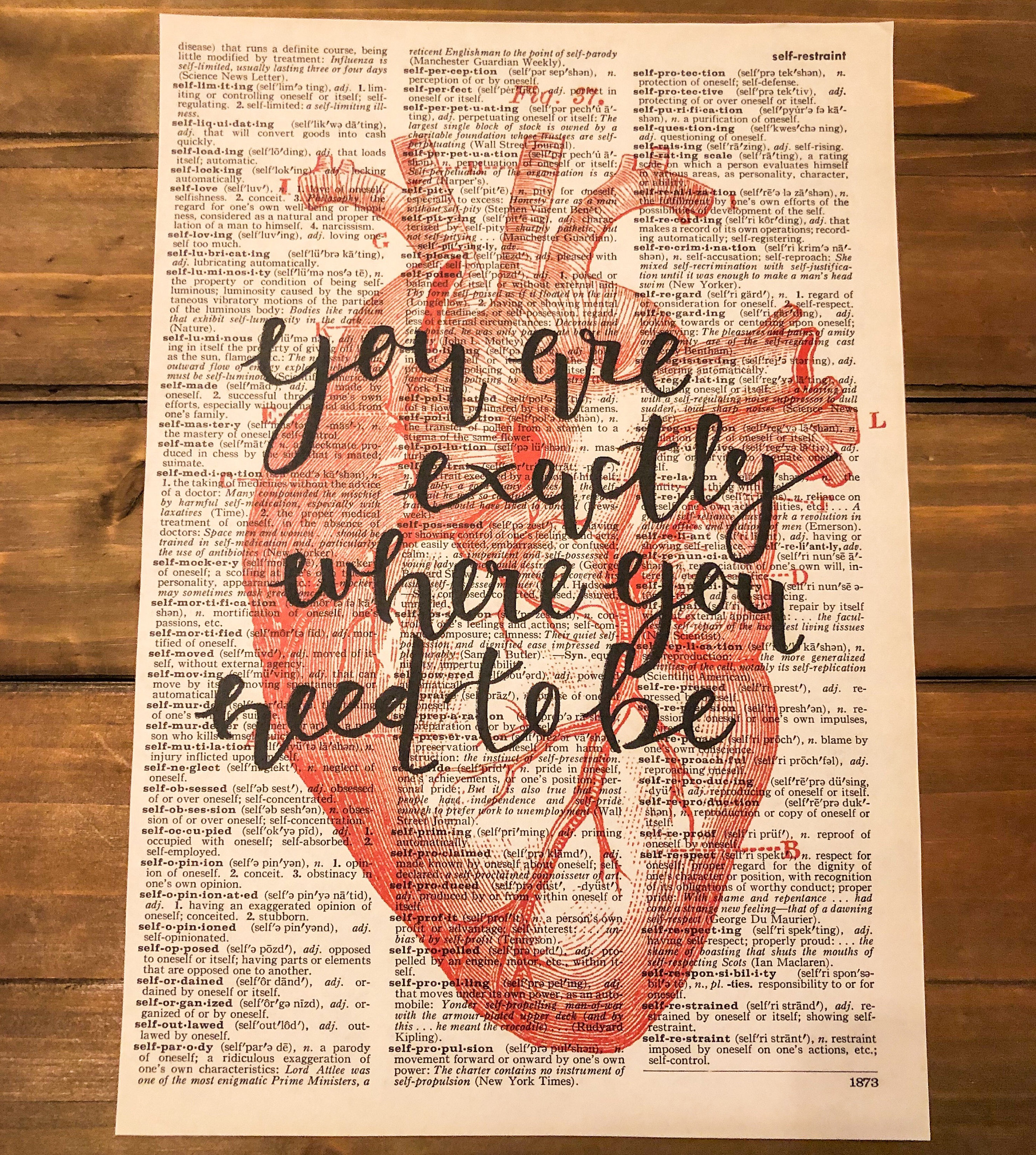 Anatomical Heart Dictionary Art Print - Motivational Vintage Quote - Etsy