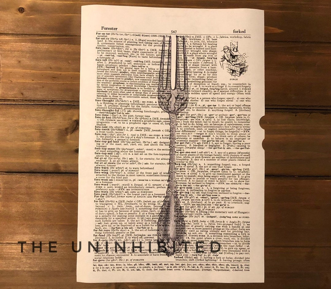 Fork Utensil Dictionary Print B&wprint on Dictionary Page Black and
