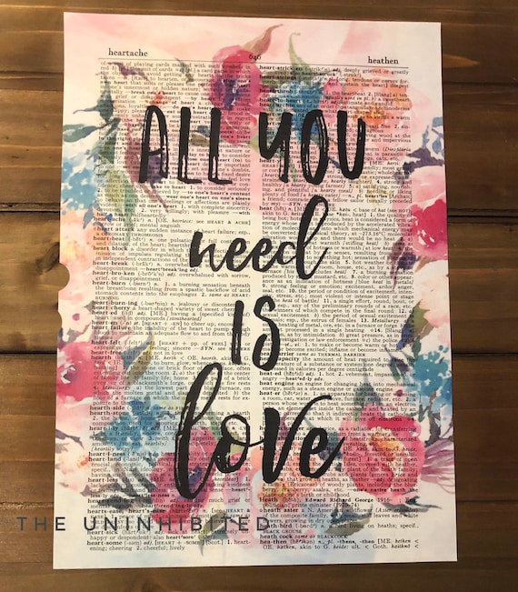 All You Need is Love Beatles Dictionary Print Pastel Pink Floral 