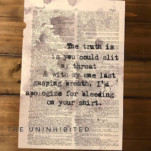 Taking Back Sunday - You're So Last Summer Quote Vintage Dictionary Print- Black and White-Print on Dictionary Page- Quote, Black and White