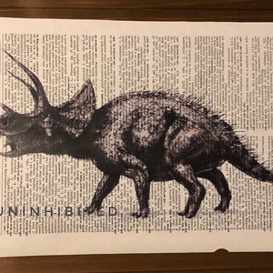 Dinosaur- Black and White Vintage Dictionary Print- B&W-Print on Dictionary Page- Dinosaur, Horns, Dino, Home/Office Print, Jurassic Park