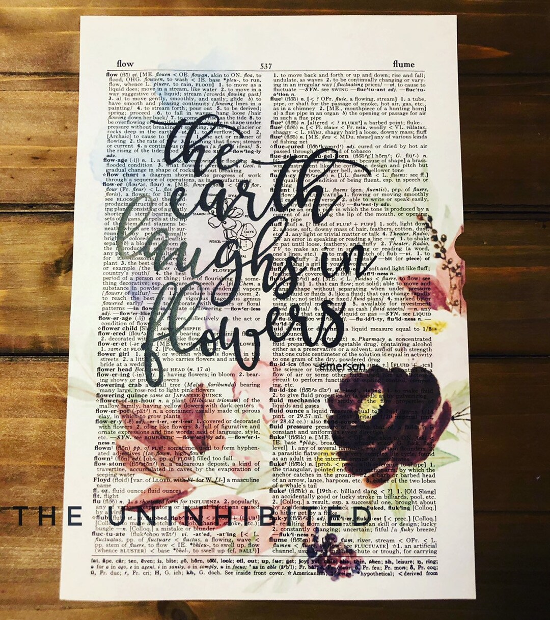 The Earth Laughs in Flowers Quote - Calligraphy Vintage Dictionary ...
