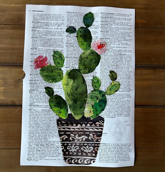 Prickly Pear Cactus Dictionary Art Print  Arizona Desert Decor