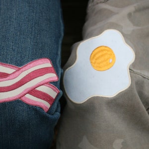 Bacon & Eggs knee patches Iron-on Applique Gift for Chef Breakfast for Champions image 1