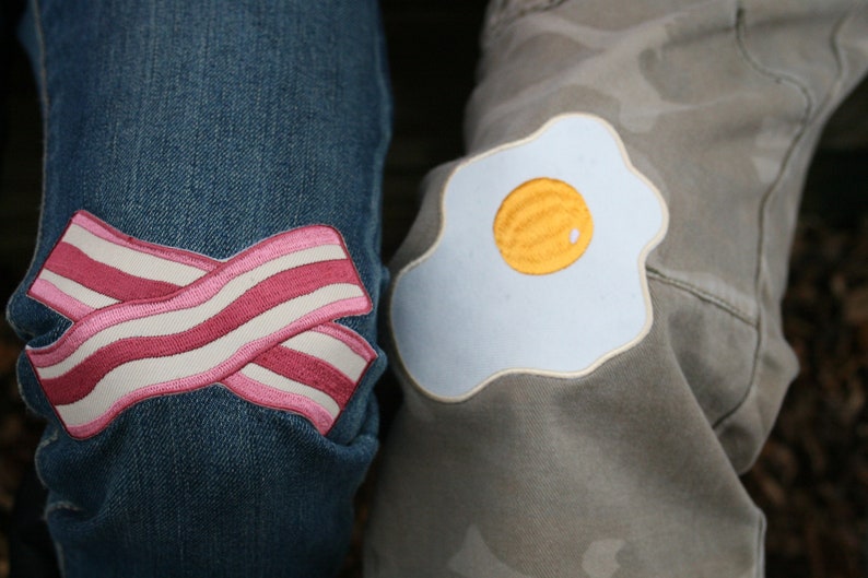 Bacon & Eggs knee patches Iron-on Applique Gift for Chef Breakfast for Champions image 1