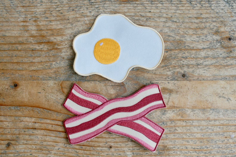 Bacon & Eggs knee patches Iron-on Applique Gift for Chef Breakfast for Champions image 2