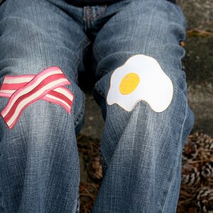 Bacon & Eggs knee patches Iron-on Applique Gift for Chef Breakfast for Champions image 3