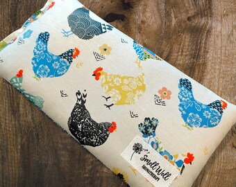 Cottagecore Chickens, Warm/Cold Therapy Bag, Microwavable, Heating Pad, Aromatherapy, Pain Management, Cold Bag, Flax & Rice Filling
