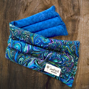 Swirls, Blue, Purple, Warm/Cold Neck Wrap, Therapy Bag, Microwavable, Heating Pad, Aromatherapy, Pain Relief, Cold Bag, Flax & Rice Filled