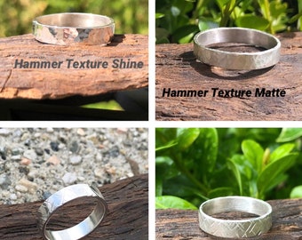 Personalized Minimalist Silver Ring (Hammer Textured or Hammer Strikes)