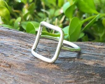 Minimalist Ring, Sterling Silver Ring, with Dainty Delicate Open Square for Karma, Friendship, Eternity, and Good Luck
