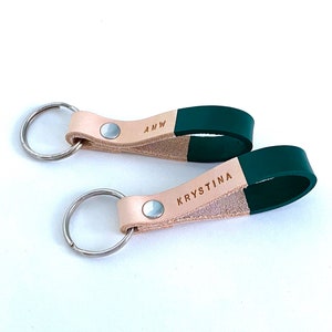 Custom Dark Green Leather Keychain, Personalized Leather Keychain, Monogram, Coordinates Keychain, Anniversary Wedding Gift, Women Men Key