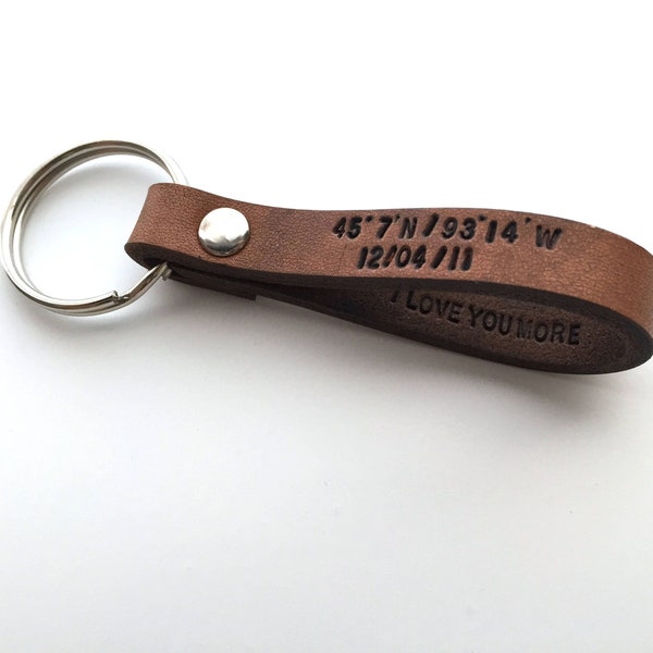 Personalized Leather Keychain - Coordinates Latitude Longitude Keychain - GPS - Graduation, Anniversary, Custom Gift, Valentine, Christmas