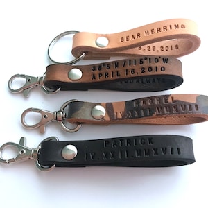 Custom Leather Keychain, Personalized Leather, Coordinates Key Ring, Latitude Longitude GPS Key Fob, Monogram Engraved Keychain, Fathers Day image 1