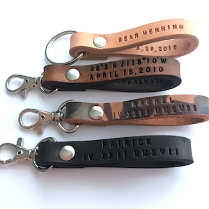 Custom Leather Keychain, Personalized Leather Keychain, GPS Latitude Longitude, Monogrammed, For Men, Anniversary Key Fob, Father's Day, Dad