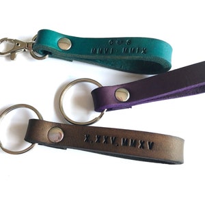 Custom Color Leather Keychain, Personalized Leather Keychain, Coordinates Key Ring, Latitude Longitude GPS Key Fob, Monogram Keychain