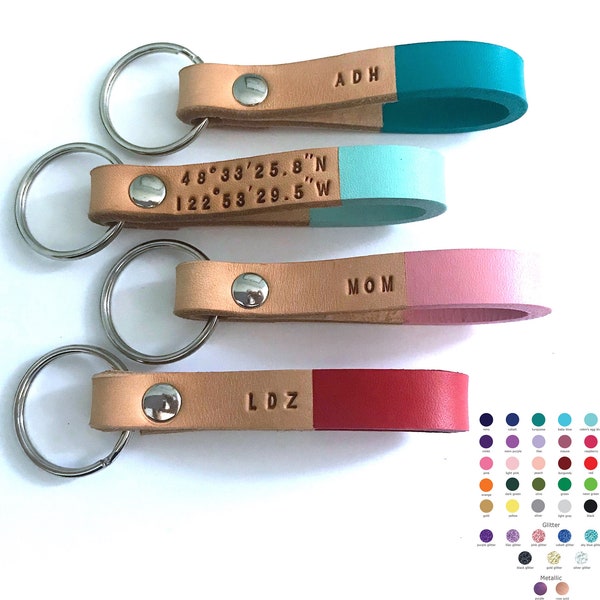 Custom Color & Personalized Leather Keychain, Longitude Latitude Keychain, Anniversay Wedding Gift, GPS Coordinates, Bridesmaids, Christmas