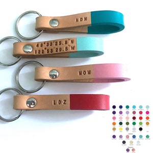 Custom Color Personalized Leather Keychain, Coordinates Keychain, Custom Keychain, Personalized Anniversary Wedding, Bridesmaids, Valentine image 1