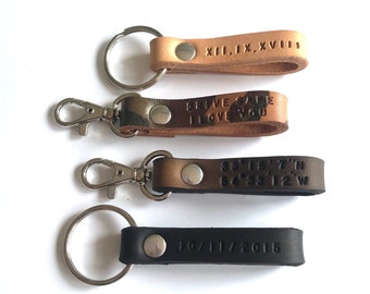 MINI Personalized Leather Keychain,  Custom Leather Key Ring, GPS Latitude Longitude, Monogrammed, For Men, Anniversary or Christmas Gift