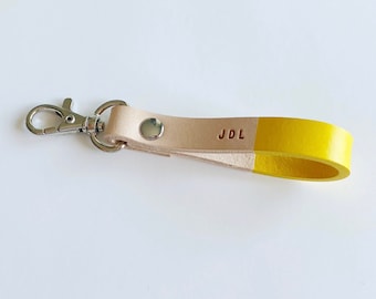 Custom Yellow Leather Keychain, Personalized Leather Keychain, Custom Key Ring, Wedding Anniversary Gift, Bridesmaid Gift, Mother's Day Gift