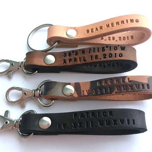 Custom Leather Keychain Personalized Keychain GPS Etsy