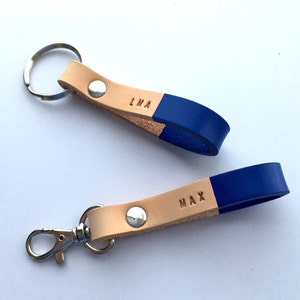 Custom Cobalt Blue Leather Keychain, Custom Keychain, Personalized Leather Keychain, Leather Key Fob, Anniversary, Coordinates, Leather Gift