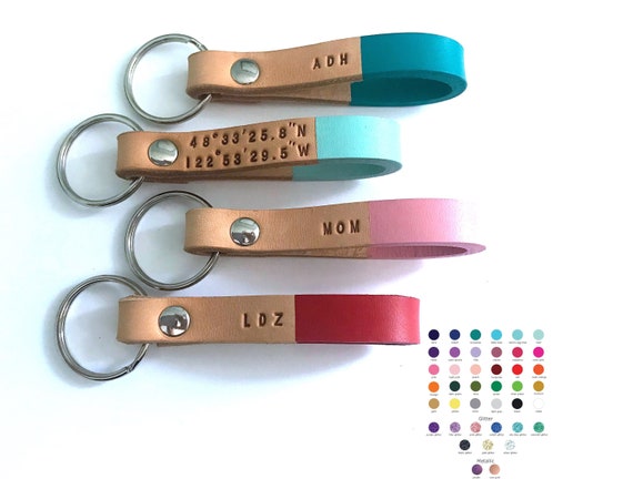 Custom Color Personalized Leather Keychain Coordinates | Etsy