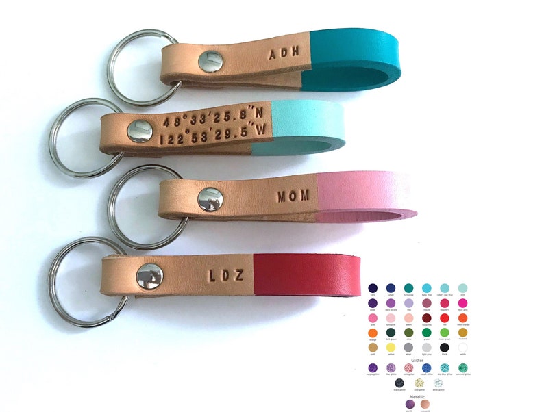 Custom Color Personalized Leather Keychain, Coordinates Keychain, Custom Keychain, Personalized Anniversary Wedding, Bridesmaids, Christmas 