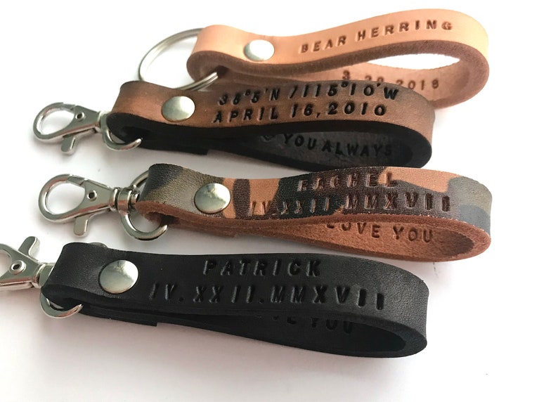 Custom Leather Keychain, Personalized Leather, Coordinates Key Ring, Latitude Longitude GPS Key Fob, Monogram Engraved Keychain, Fathers Day image 2