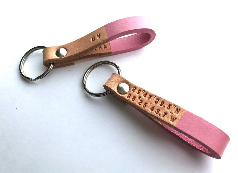 Custom Pink Leather Keychain: Personalized, Monogram Engraved Key Fob ...