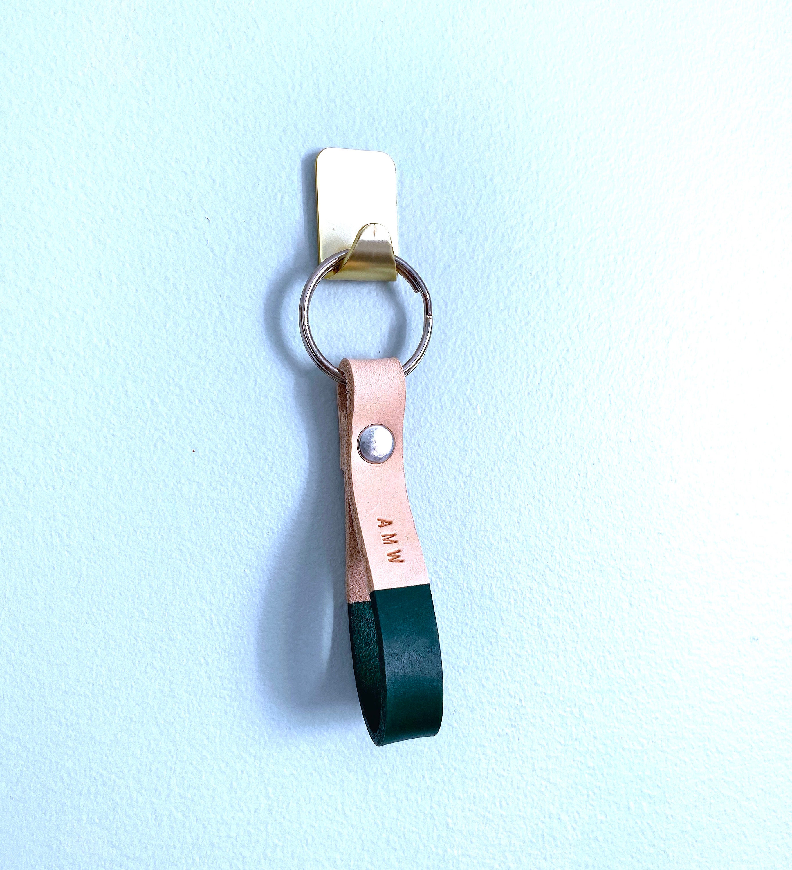 Custom Dark Green Leather Keychain Personalized Leather | Etsy