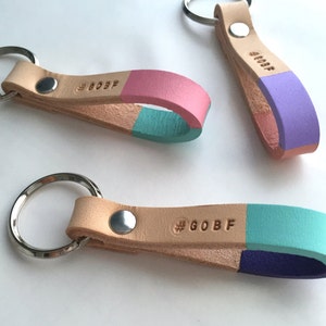 Custom Color Block Color Leather Keychain, Personalized Leather Keychain, Anniversary Wedding Gift, Christmas Gift, Coordinates, Bridesmaids