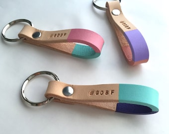 Custom Color Block Color Leather Keychain, Personalized Leather Keychain, Anniversary Wedding Gift, Christmas Gift, Coordinates, Bridesmaids
