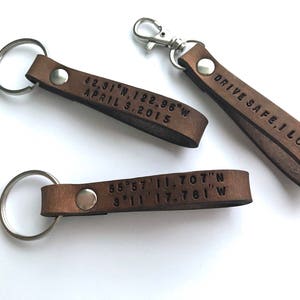 Custom Leather Keychain, Personalized Leather, Coordinates Key Ring, Latitude Longitude GPS Key Fob, Monogram Engraved Keychain, Fathers Day image 5