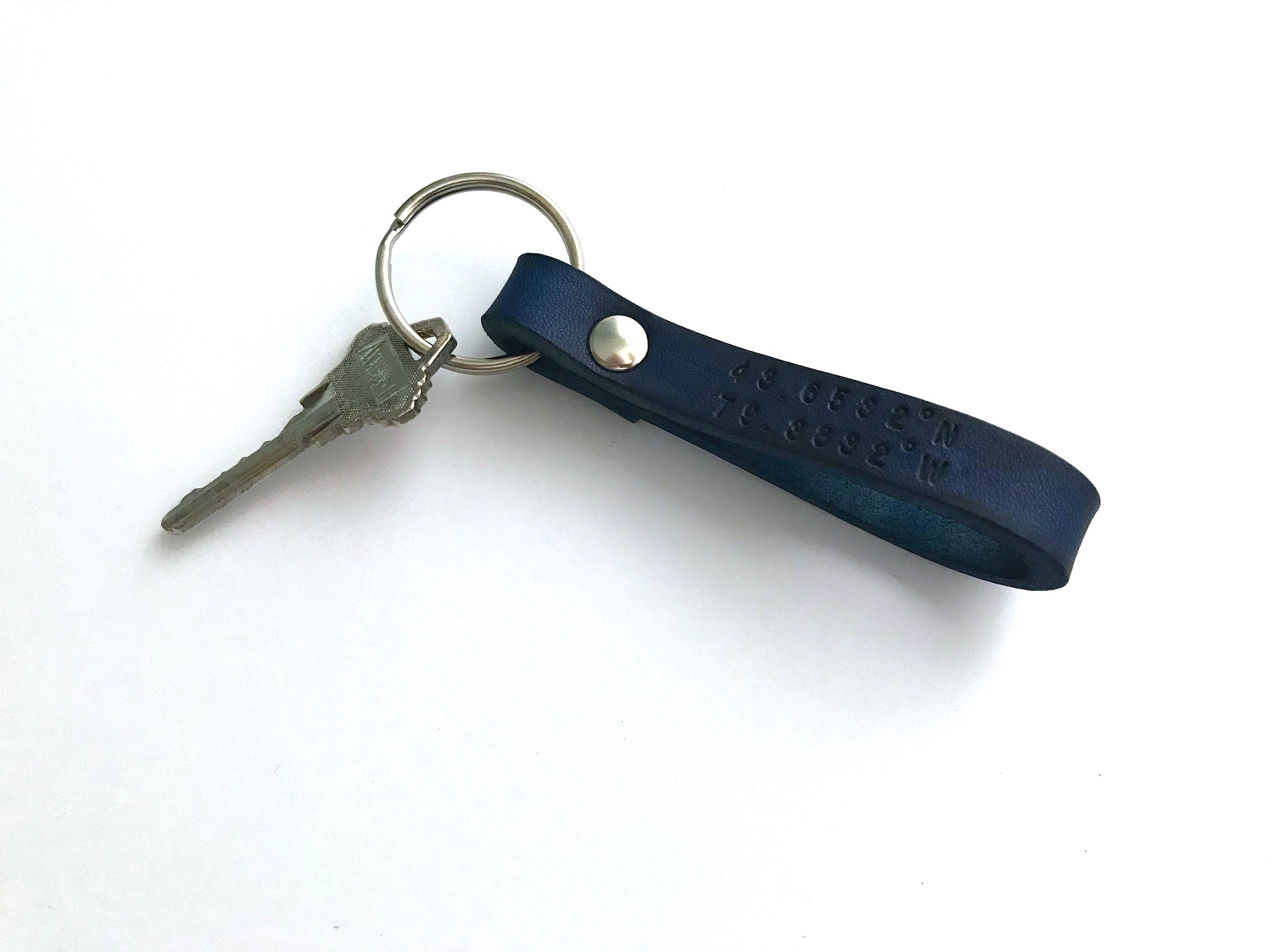 Custom Blue Leather Keychain Personalized Leather Keychain Etsy