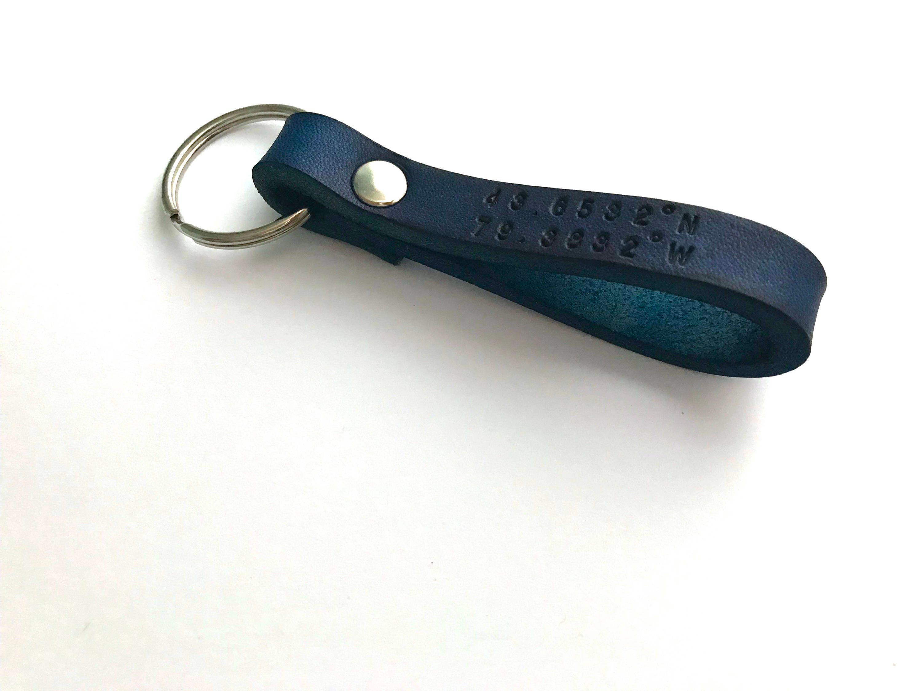 Custom Blue Leather Keychain Personalized Leather Keychain Etsy