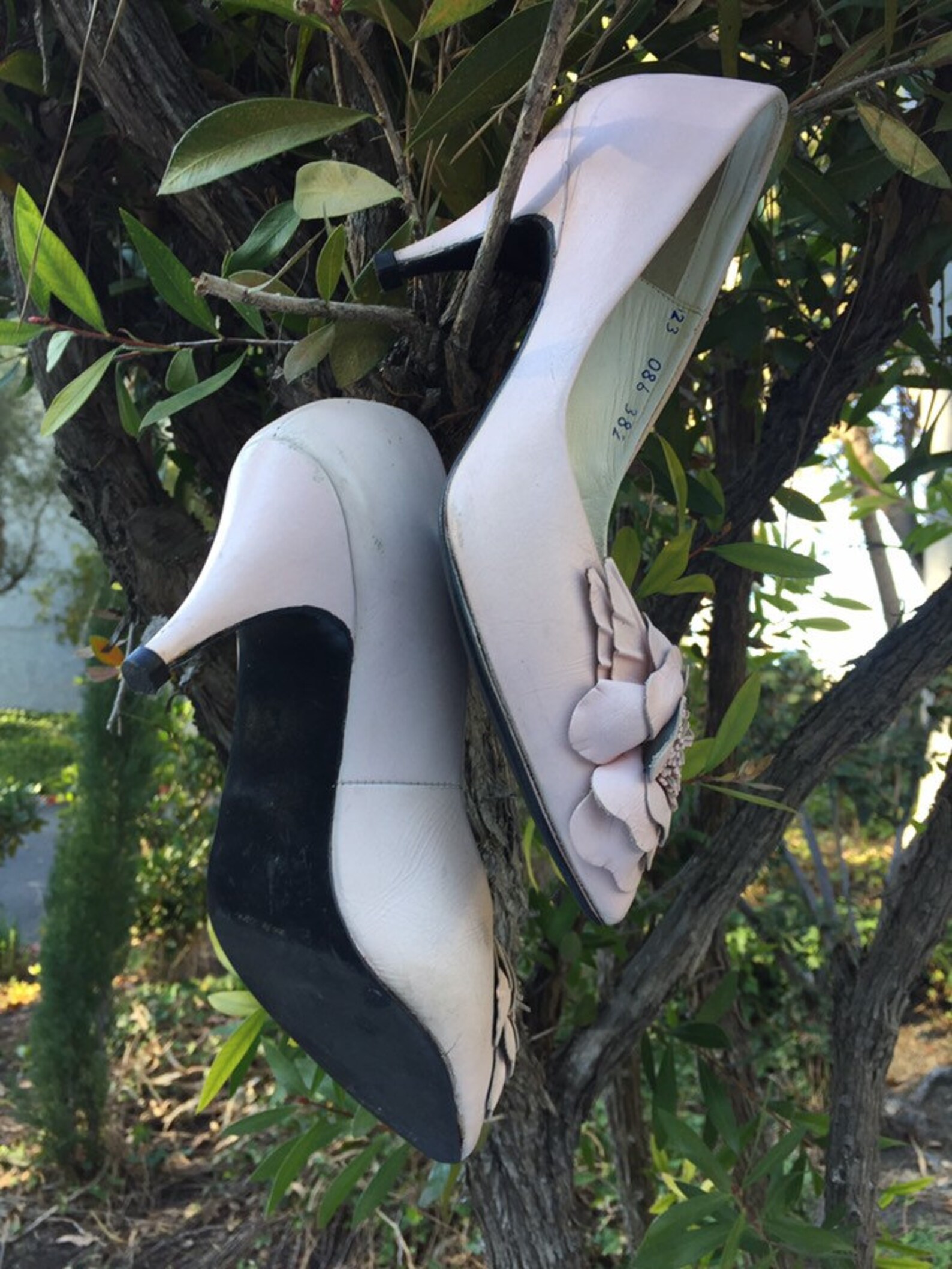 light pink leather pumps