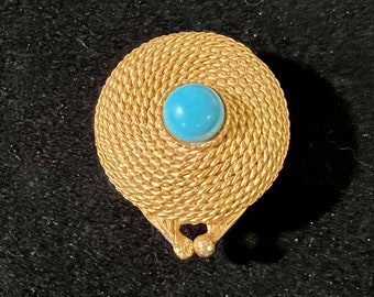 Vintage Estee Lauder Round Youth Dew Solid Perfume Compact Gold tone Rope turquoise