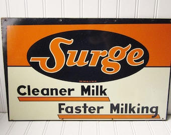 Surge Milker Metal Sign, Surge Cleaner Milk Faster Milking, Industrial Old Metal Sign