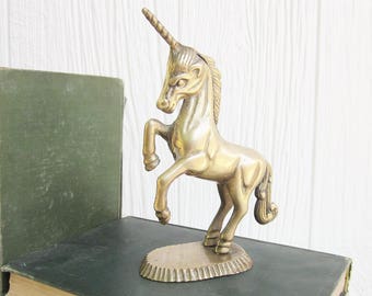 Vintage Brass Unicorn Figurine: Fantasy Decor