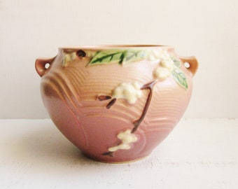 Roseville Pottery Pink Snowberry Jardiniere 1 J4, Art Pottery, Pink Pottery Bowl with Handles