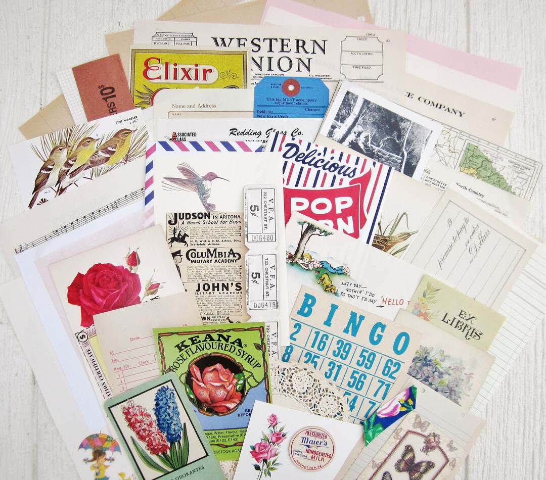 Vintage Paper Ephemera Pack of 50 Pieces for Planners, Mixed Media
