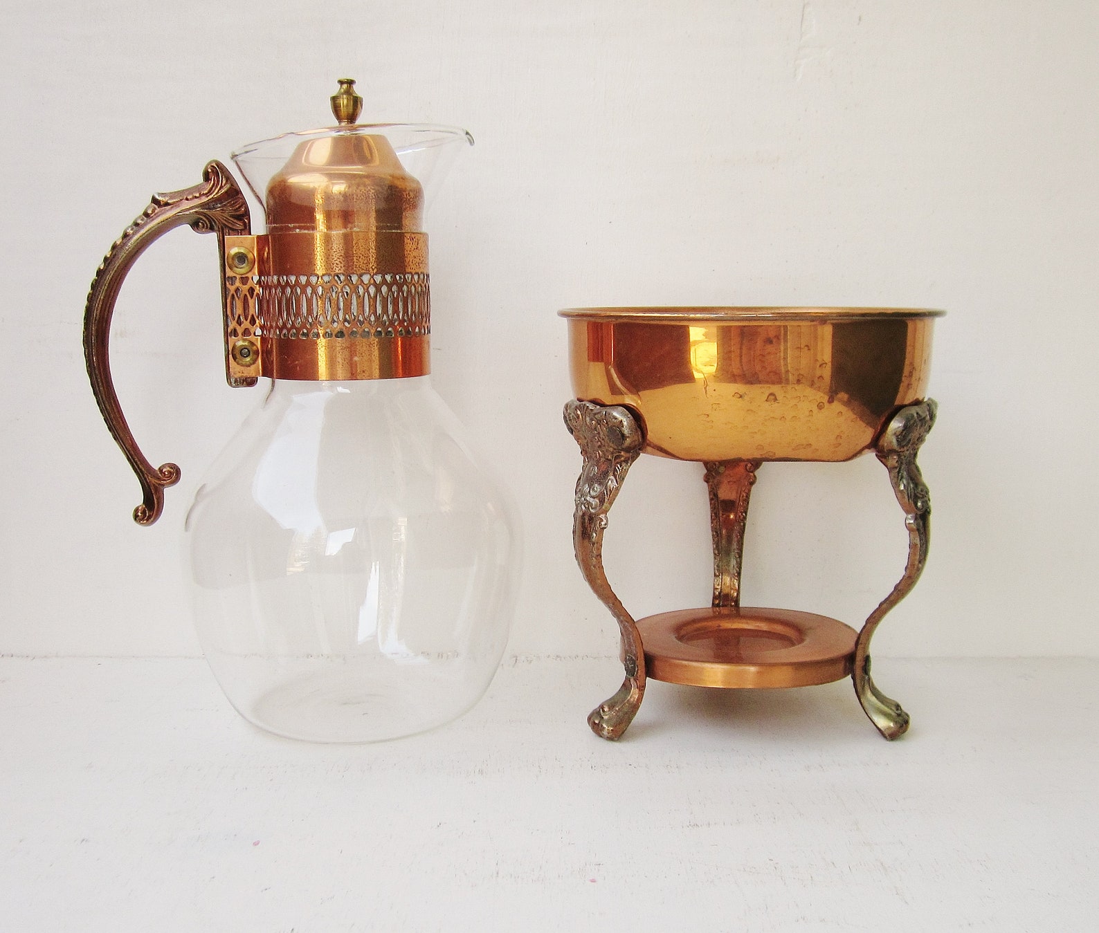 Vintage Copper Coffee Carafe with Lid and Warmer Stand Etsy